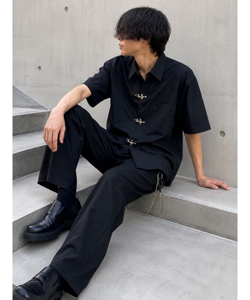 Bling Leads(ブリングリーズ)の「【Bls】 【ZM】【Bling Leads】フックデザイン チャイナ半袖ドレスシャツ(シャツ/ブラウス・メンズ・ブラック・MEDIUM/LARGE)」の3枚目の写真