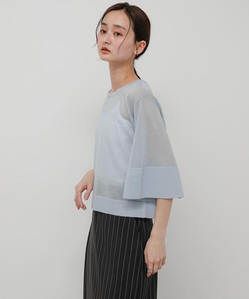 SENSE OF PLACE by URBAN RESEARCH(センスオブプレイスバイアーバンリサーチ)の「『洗濯可』UVケアワイドスリーブシアーニット(ニット/セーター・レディース・ライトブルー/オフホワイト/ブラック・ONE)」の21枚目の写真