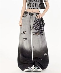 ダメージ加工 濃淡グラデーションデニムパンツ