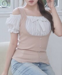 【Belle Charme】Rib Knit Docking Blouse