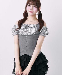 【Belle Charme】Rib Knit Docking Blouse