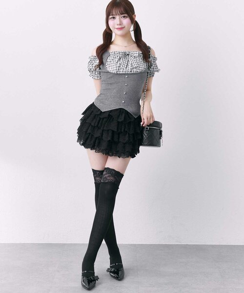 OLIVE des OLIVE(オリーブデオリーブ)の「【Belle Charme】Rib Knit Docking Blouse(ニット/セーター・レディース・チャコールグレー/ベージュ/ブラック・FREE)」の5枚目の写真