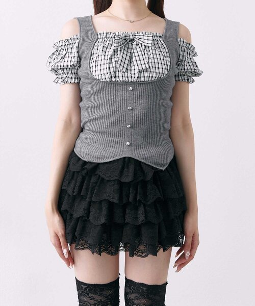 OLIVE des OLIVE(オリーブデオリーブ)の「【Belle Charme】Rib Knit Docking Blouse(ニット/セーター・レディース・チャコールグレー/ベージュ/ブラック・FREE)」の6枚目の写真