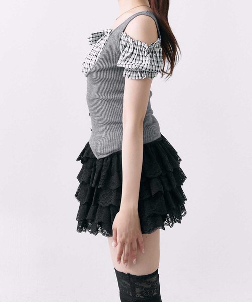 OLIVE des OLIVE(オリーブデオリーブ)の「【Belle Charme】Rib Knit Docking Blouse(ニット/セーター・レディース・チャコールグレー/ベージュ/ブラック・FREE)」の7枚目の写真