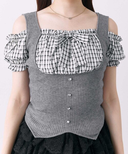 OLIVE des OLIVE(オリーブデオリーブ)の「【Belle Charme】Rib Knit Docking Blouse(ニット/セーター・レディース・チャコールグレー/ベージュ/ブラック・FREE)」の10枚目の写真