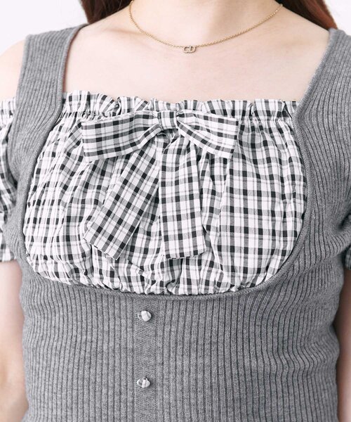 OLIVE des OLIVE(オリーブデオリーブ)の「【Belle Charme】Rib Knit Docking Blouse(ニット/セーター・レディース・チャコールグレー/ベージュ/ブラック・FREE)」の11枚目の写真