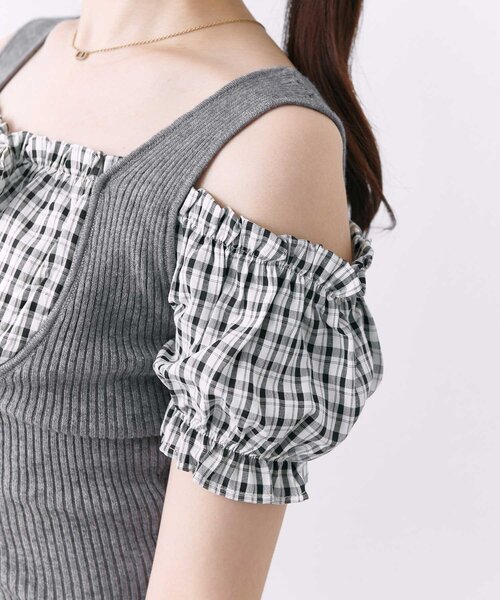 OLIVE des OLIVE(オリーブデオリーブ)の「【Belle Charme】Rib Knit Docking Blouse(ニット/セーター・レディース・チャコールグレー/ベージュ/ブラック・FREE)」の12枚目の写真