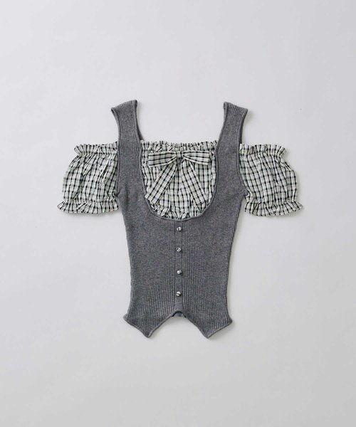 OLIVE des OLIVE(オリーブデオリーブ)の「【Belle Charme】Rib Knit Docking Blouse(ニット/セーター・レディース・チャコールグレー/ベージュ/ブラック・FREE)」の13枚目の写真
