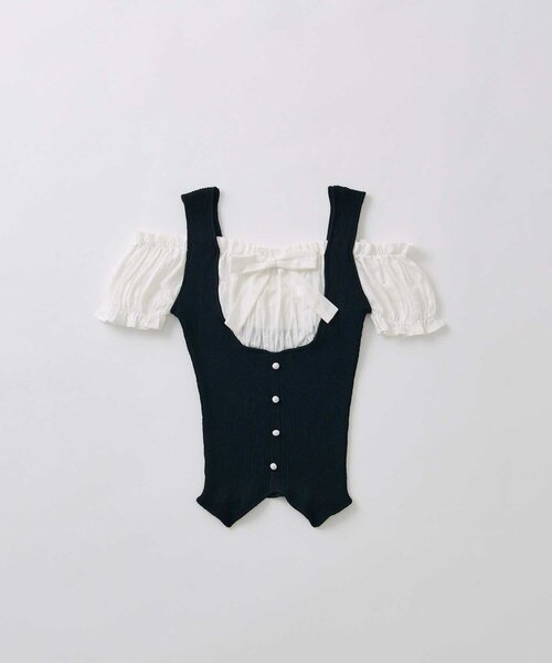 OLIVE des OLIVE(オリーブデオリーブ)の「【Belle Charme】Rib Knit Docking Blouse(ニット/セーター・レディース・チャコールグレー/ベージュ/ブラック・FREE)」の16枚目の写真