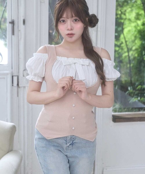 OLIVE des OLIVE(オリーブデオリーブ)の「【Belle Charme】Rib Knit Docking Blouse(ニット/セーター・レディース・チャコールグレー/ベージュ/ブラック・FREE)」の17枚目の写真
