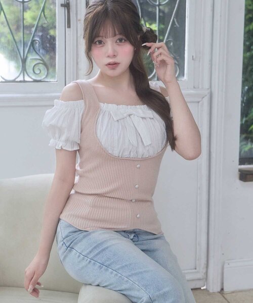 OLIVE des OLIVE(オリーブデオリーブ)の「【Belle Charme】Rib Knit Docking Blouse(ニット/セーター・レディース・チャコールグレー/ベージュ/ブラック・FREE)」の18枚目の写真