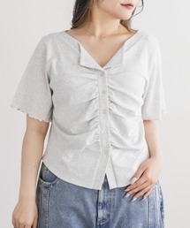 CLETTE（クレット）の「CLETTEオリジナルオープンカラーギャザートップス（Tシャツ/カットソー）」