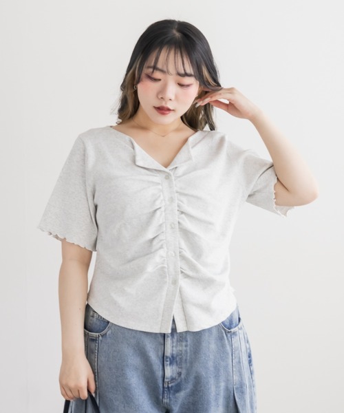 CLETTE(クレット)の「CLETTEオリジナルオープンカラーギャザートップス(Tシャツ/カットソー・レディース・グレー/ブラック/オートミール・4L/3L/LL)」の19枚目の写真