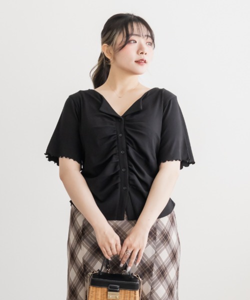 CLETTE(クレット)の「CLETTEオリジナルオープンカラーギャザートップス(Tシャツ/カットソー・レディース・グレー/ブラック/オートミール・4L/3L/LL)」の11枚目の写真