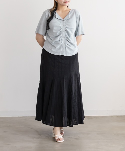 CLETTE(クレット)の「CLETTEオリジナルオープンカラーギャザートップス(Tシャツ/カットソー・レディース・グレー/ブラック/オートミール・4L/3L/LL)」の16枚目の写真