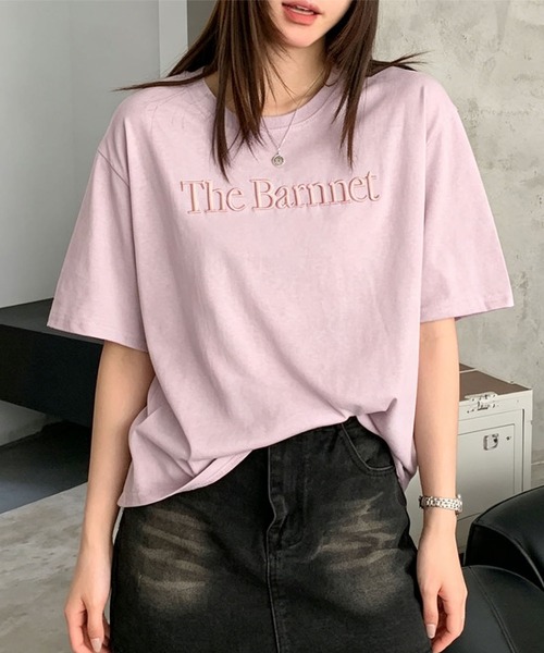 aimoha（アイモハ）の「英字刺繍ロゴTシャツ（その他トップス・レディース・ピンク/ホワイト・FREE）」の4枚目の写真