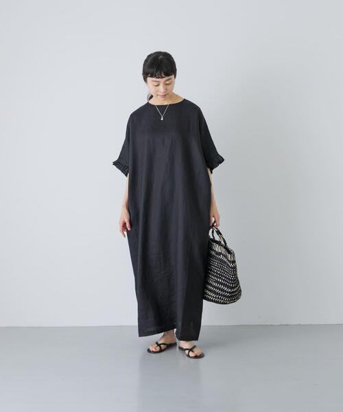 かぐれ(カグレ)の「『2サイズ展開』リネンフリルスリーブワンピース(ワンピース・レディース・ブラック・0/1)」の3枚目の写真