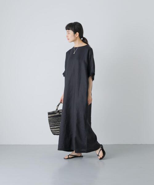 かぐれ(カグレ)の「『2サイズ展開』リネンフリルスリーブワンピース(ワンピース・レディース・ブラック・0/1)」の4枚目の写真