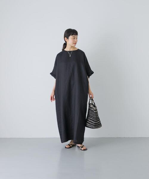かぐれ(カグレ)の「『2サイズ展開』リネンフリルスリーブワンピース(ワンピース・レディース・ブラック・0/1)」の5枚目の写真