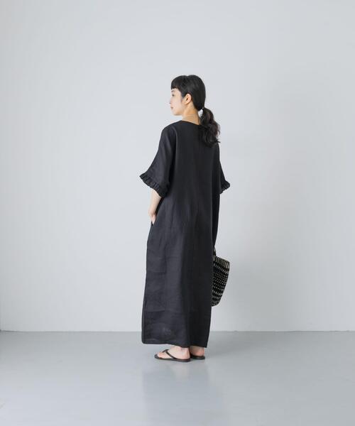 かぐれ(カグレ)の「『2サイズ展開』リネンフリルスリーブワンピース(ワンピース・レディース・ブラック・0/1)」の6枚目の写真