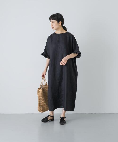かぐれ(カグレ)の「『2サイズ展開』リネンフリルスリーブワンピース(ワンピース・レディース・ブラック・0/1)」の9枚目の写真