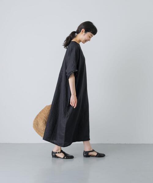 かぐれ(カグレ)の「『2サイズ展開』リネンフリルスリーブワンピース(ワンピース・レディース・ブラック・0/1)」の10枚目の写真
