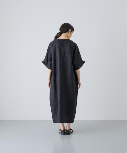 かぐれ(カグレ)の「『2サイズ展開』リネンフリルスリーブワンピース(ワンピース・レディース・ブラック・0/1)」の2枚目の写真