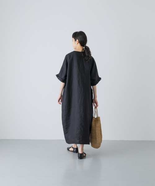 かぐれ(カグレ)の「『2サイズ展開』リネンフリルスリーブワンピース(ワンピース・レディース・ブラック・0/1)」の6枚目の写真