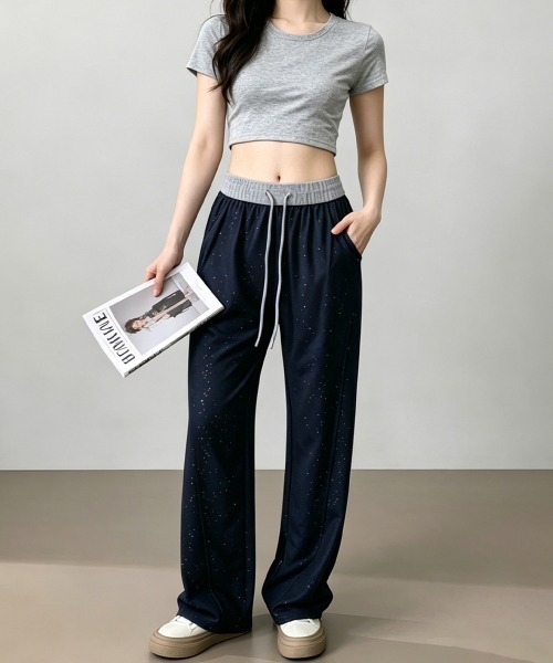 Miniministore(ミニミニストア)の「薄手ワイドパンツ キラキライージーパンツ(スラックス・レディース・ブラック/ネイビー・FREE)」の9枚目の写真