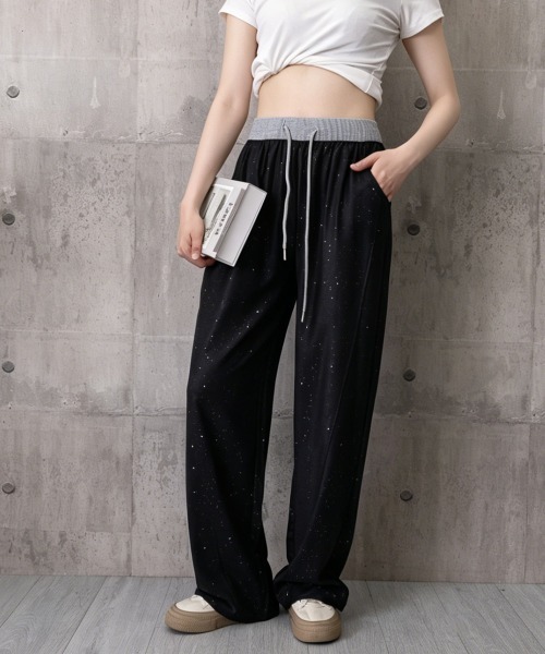 Miniministore(ミニミニストア)の「薄手ワイドパンツ キラキライージーパンツ(スラックス・レディース・ブラック/ネイビー・FREE)」の14枚目の写真