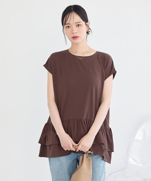 earth music&ecology(アースミュージックアンドエコロジー)の「ラッフルヘムプルオーバー(Tシャツ/カットソー・レディース・ブラック/ブラウン/オフホワイト・FREE)」の16枚目の写真