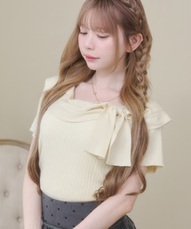 Rmine（アールマイン）の「ビッグ リボン リブ ニット トップス（半袖）（Tシャツ/カットソー）」