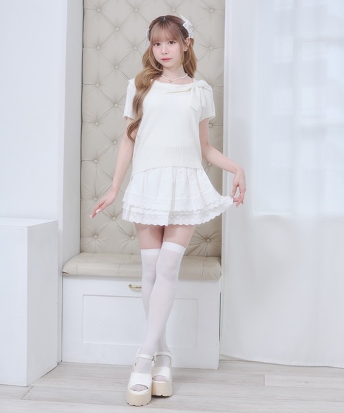 Rmine（アールマイン）の「ビッグ リボン リブ ニット トップス（半袖）（Tシャツ/カットソー・レディース・ホワイト/イエロー/ピンク/グレー・FREE）」の9枚目の写真
