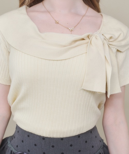 Rmine（アールマイン）の「ビッグ リボン リブ ニット トップス（半袖）（Tシャツ/カットソー・レディース・ホワイト/イエロー/ピンク/グレー・FREE）」の19枚目の写真