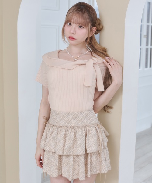 Rmine（アールマイン）の「ビッグ リボン リブ ニット トップス（半袖）（Tシャツ/カットソー・レディース・ホワイト/イエロー/ピンク/グレー・FREE）」の14枚目の写真