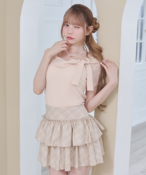 Rmine（アールマイン）の「ビッグ リボン リブ ニット トップス（半袖）（Tシャツ/カットソー・レディース・ホワイト/イエロー/ピンク/グレー・FREE）」の15枚目の写真