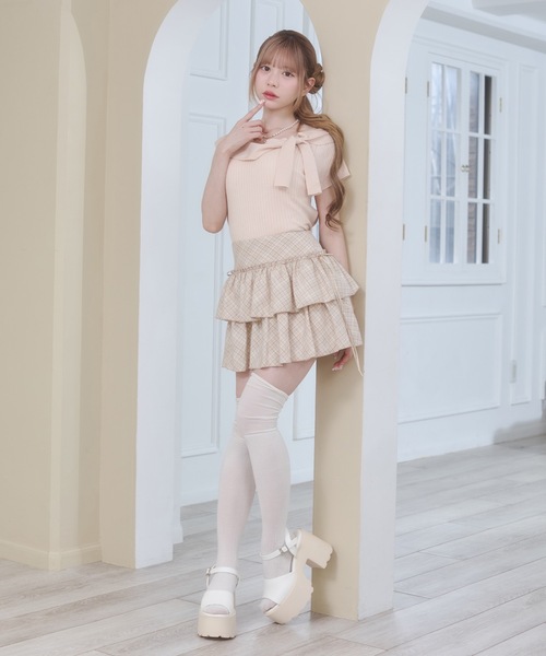 Rmine（アールマイン）の「ビッグ リボン リブ ニット トップス（半袖）（Tシャツ/カットソー・レディース・ホワイト/イエロー/ピンク/グレー・FREE）」の16枚目の写真