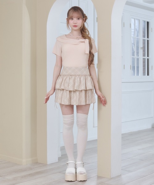 Rmine（アールマイン）の「ビッグ リボン リブ ニット トップス（半袖）（Tシャツ/カットソー・レディース・ホワイト/イエロー/ピンク/グレー・FREE）」の10枚目の写真