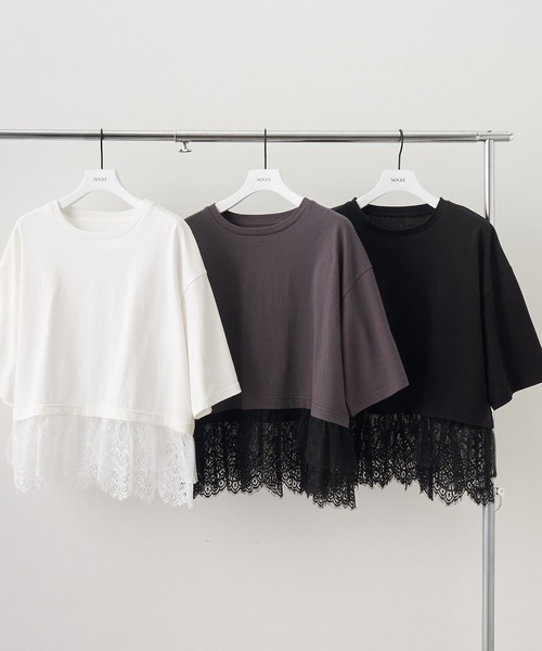 NOGLE（ノグル）の「【NOGLE select/ノグルセレクト】裾レース レイヤード トップス（Tシャツ/カットソー・レディース・ブラック/オフホワイト/チャコール・FREE）」の5枚目の写真