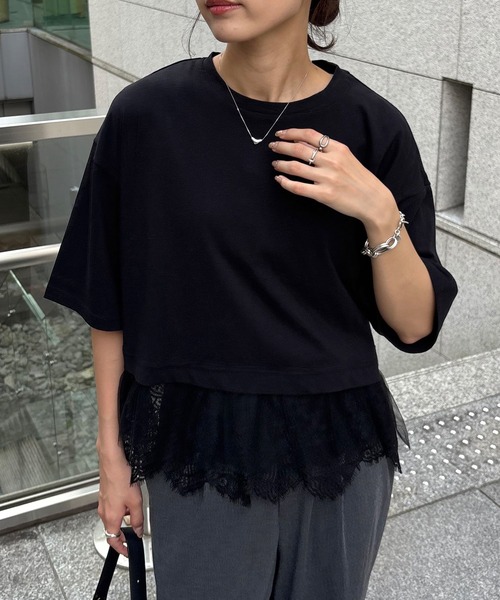 NOGLE（ノグル）の「【NOGLE select/ノグルセレクト】裾レース レイヤード トップス（Tシャツ/カットソー・レディース・ブラック/オフホワイト/チャコール・FREE）」の12枚目の写真