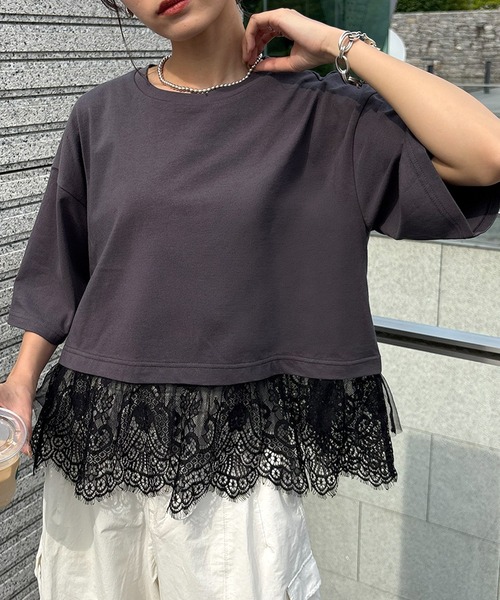 NOGLE（ノグル）の「【NOGLE select/ノグルセレクト】裾レース レイヤード トップス（Tシャツ/カットソー・レディース・ブラック/オフホワイト/チャコール・FREE）」の17枚目の写真
