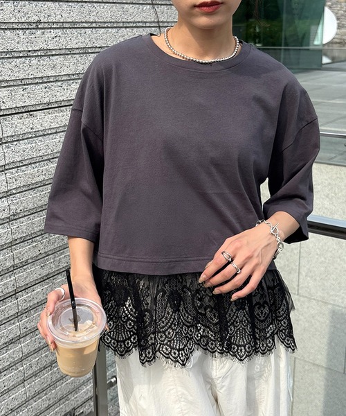 NOGLE（ノグル）の「【NOGLE select/ノグルセレクト】裾レース レイヤード トップス（Tシャツ/カットソー・レディース・ブラック/オフホワイト/チャコール・FREE）」の19枚目の写真