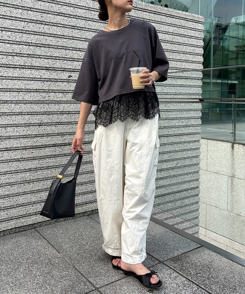 NOGLE（ノグル）の「【NOGLE select/ノグルセレクト】裾レース レイヤード トップス（Tシャツ/カットソー・レディース・ブラック/オフホワイト/チャコール・FREE）」の13枚目の写真