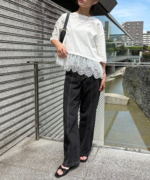 NOGLE（ノグル）の「【NOGLE select/ノグルセレクト】裾レース レイヤード トップス（Tシャツ/カットソー・レディース・ブラック/オフホワイト/チャコール・FREE）」の20枚目の写真