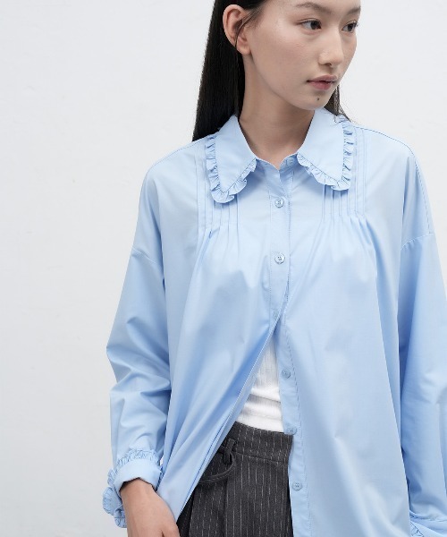 GENERAL IDEA(ジェネラルアイデア)の「GENERAL IDEA/ジェネラルアイディア FRILL COLLAR LOOSE FIT SHIRT フリル襟オーバーサイズシャツ レディース 秋 秋服 2026年秋冬(シャツ/ブラウス・レディース・ホワイト/スカイブルー/ブラック・S/M/L)」の1枚目の写真