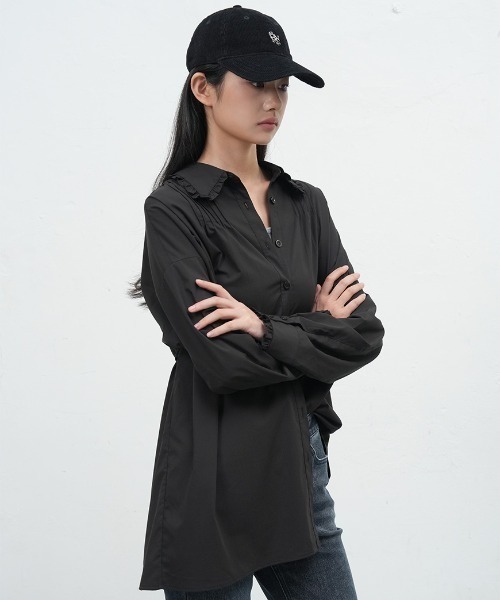 GENERAL IDEA(ジェネラルアイデア)の「GENERAL IDEA/ジェネラルアイディア FRILL COLLAR LOOSE FIT SHIRT フリル襟オーバーサイズシャツ レディース 秋 秋服 2026年秋冬(シャツ/ブラウス・レディース・ホワイト/スカイブルー/ブラック・S/M/L)」の10枚目の写真
