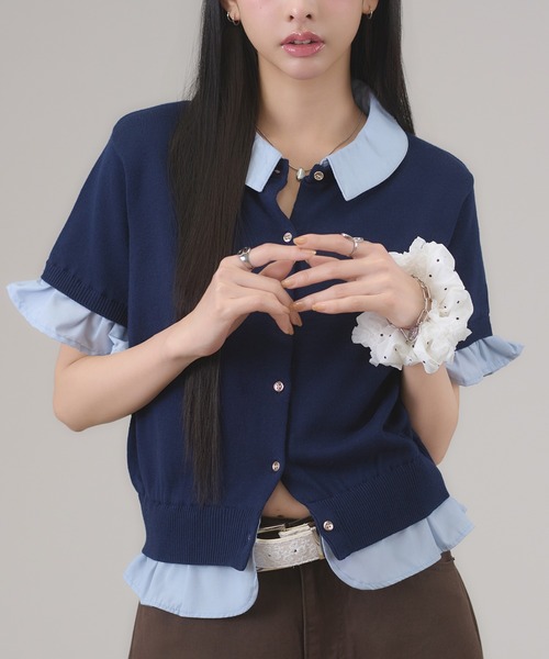 apres jour mignon(アプレジュールミニョン)の「2WAYレイヤードカーディガン(カーディガン/ボレロ・レディース・チャコールグレー/ネイビー/オフホワイト/ブルー・LARGE/フリー)」の15枚目の写真