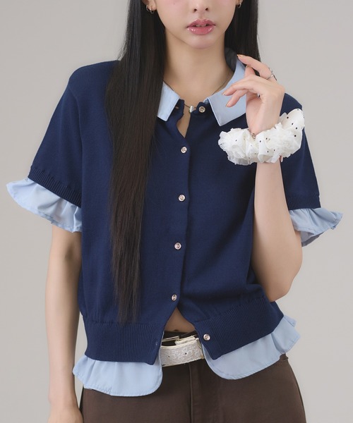 apres jour mignon(アプレジュールミニョン)の「2WAYレイヤードカーディガン(カーディガン/ボレロ・レディース・チャコールグレー/ネイビー/オフホワイト/ブルー・LARGE/フリー)」の16枚目の写真
