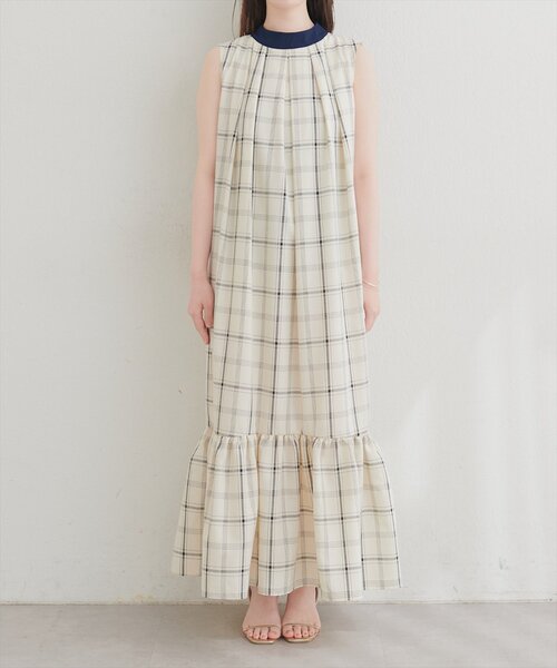 natural couture（ナチュラルクチュール）の「リボン付きノースリチェックワンピース（ワンピース・レディース・ベージュ/オフホワイト/グレー・FREE）」の21枚目の写真