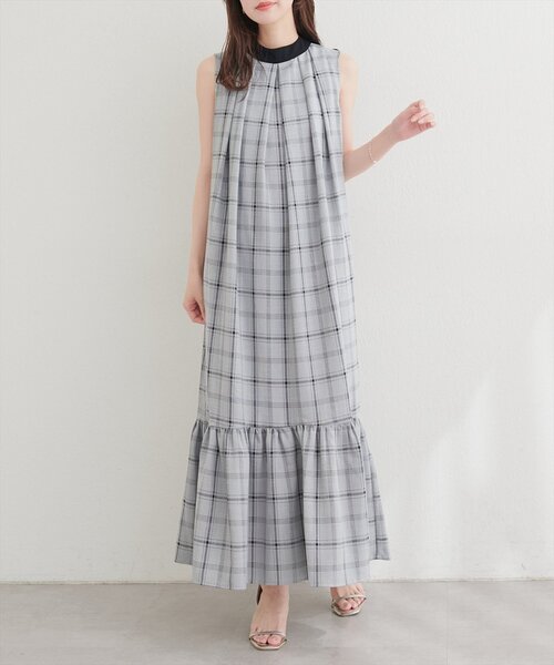 natural couture（ナチュラルクチュール）の「リボン付きノースリチェックワンピース（ワンピース・レディース・ベージュ/オフホワイト/グレー・FREE）」の13枚目の写真